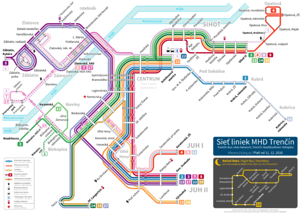 Mapa liniek MHD Trenčín