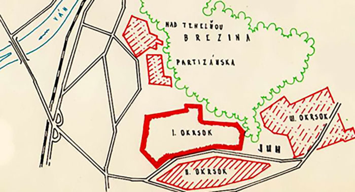 Sídlisko Juh s tromi okrskami na pláne dopravy z r. 1978