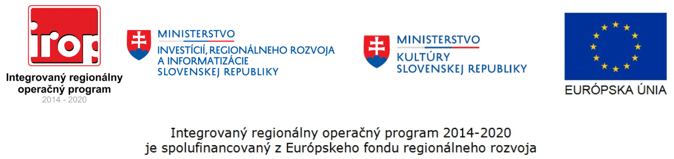 Logá: Integrovaný regionálny operačný program, Ministerstvo investícií, regionálneho rozvoja a informatizácie, Ministerstvo kultúry, Európska únia