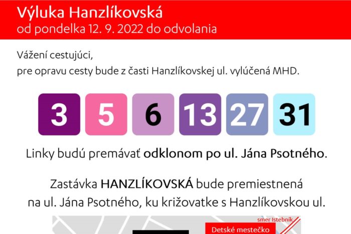 informácia pre cestujúcich mhd Hanzlíkovská