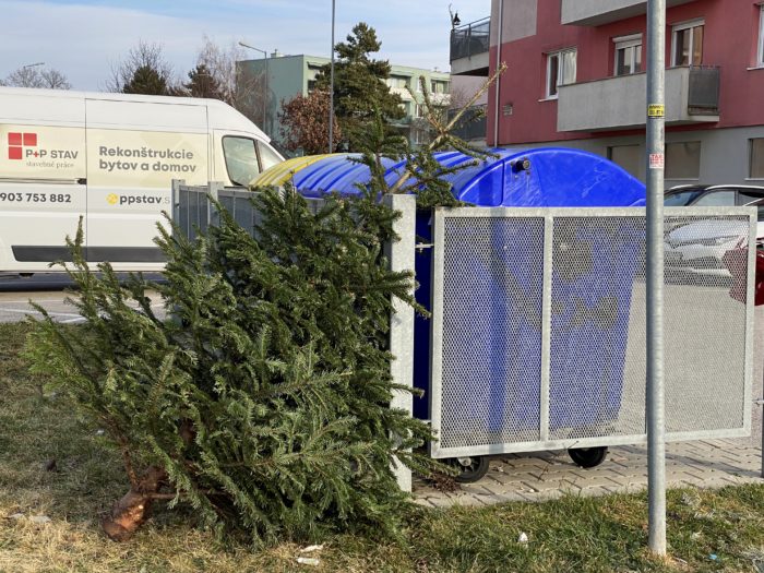 stromček pri kontajneri