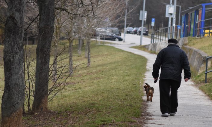 človenk na prechádzke so psíkomdaňovej poradni Daň za psa