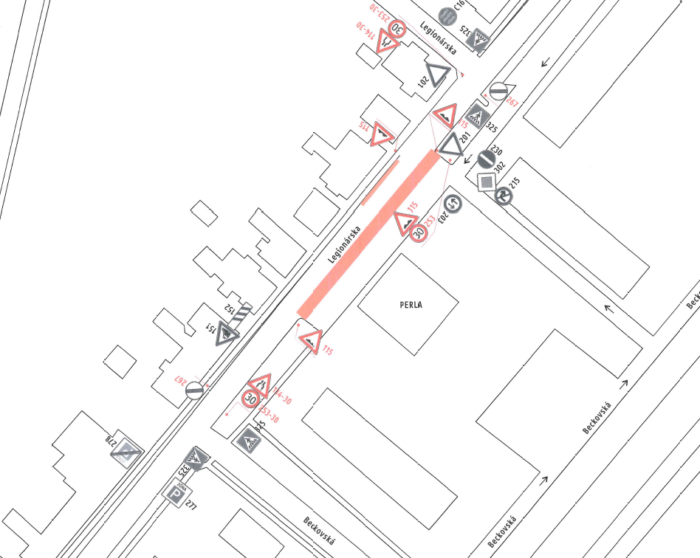 Práce na Legionárskej mapa