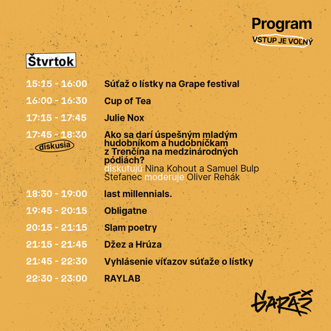 Garáž program štvrtok