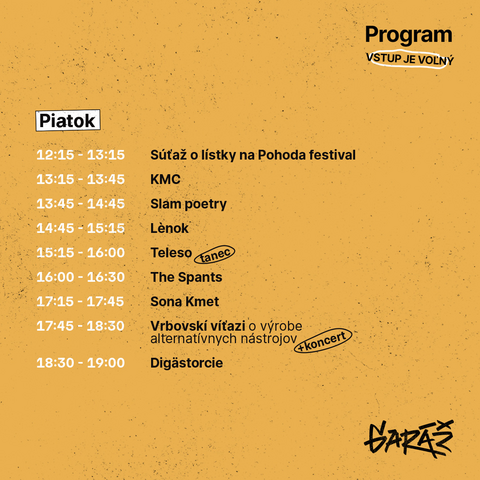 Garáž program piatok 1