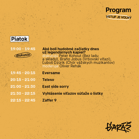 Garáž program piatok 2